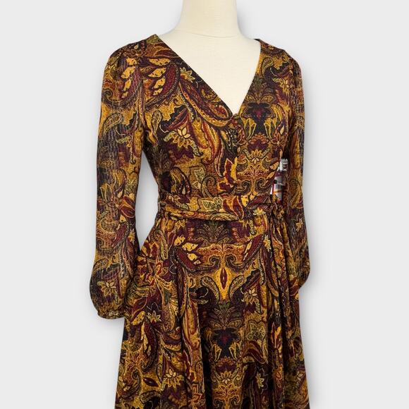 NWT Vince Camuto Paisley Print Asymmetric Hem Midi Dress PS Boho Fall Holiday - Picture 6 of 15